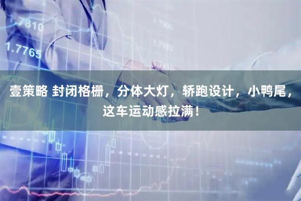 壹策略 封闭格栅，分体大灯，轿跑设计，小鸭尾，这车运动感拉满！